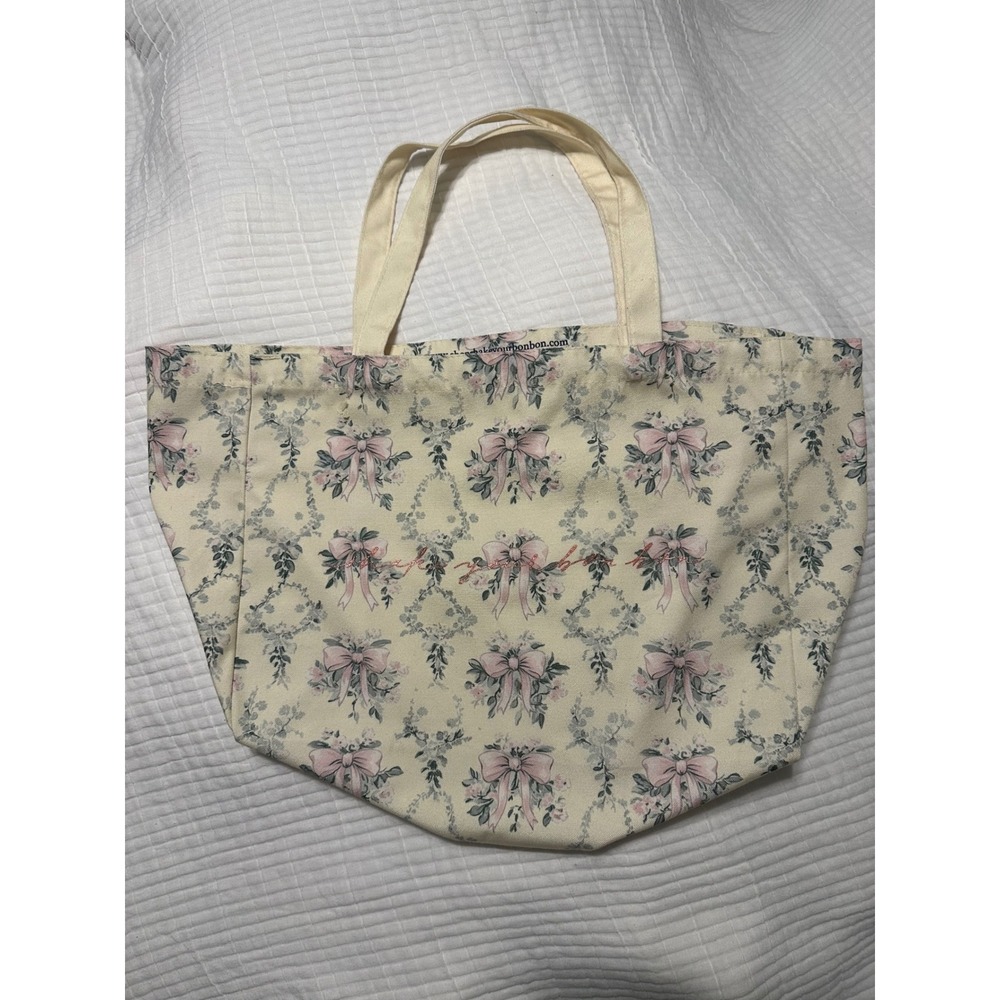 Shake Your Bonbon Floral Bow Canvas Tote Bag Pink Coquette Butter Yellow